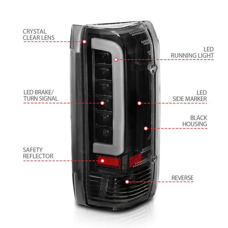 ANZO 1987-1996 Ford F-150 LED Taillights Black Housing Clear Lens (Pair) - Image 11