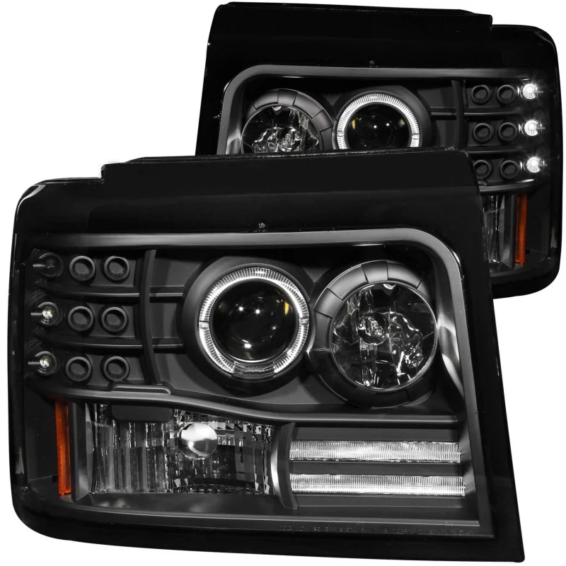 ANZO 1992-1996 Ford F-150 Projector Headlights w/ Halo Black w/ Side Markers and Parking Lights - Image 2
