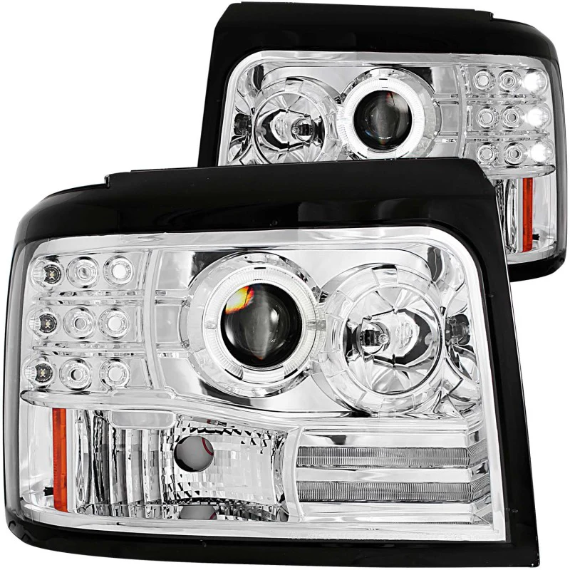 ANZO 1992-1996 Ford F-150 Projector Headlights w/ Halo Chrome w/ Side Markers and Parking Lights - Image 2