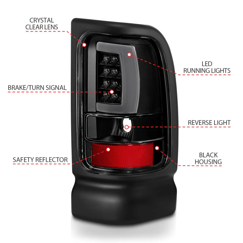 ANZO 1994-2001 Dodge Ram 1500 LED Taillights Plank Style Black w/Clear Lens - Image 14