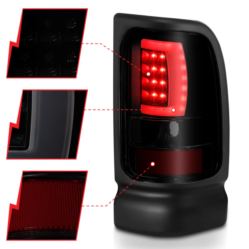 ANZO 1994-2001 Dodge Ram 1500 LED Taillights Plank Style Black w/Smoke Lens - Image 3