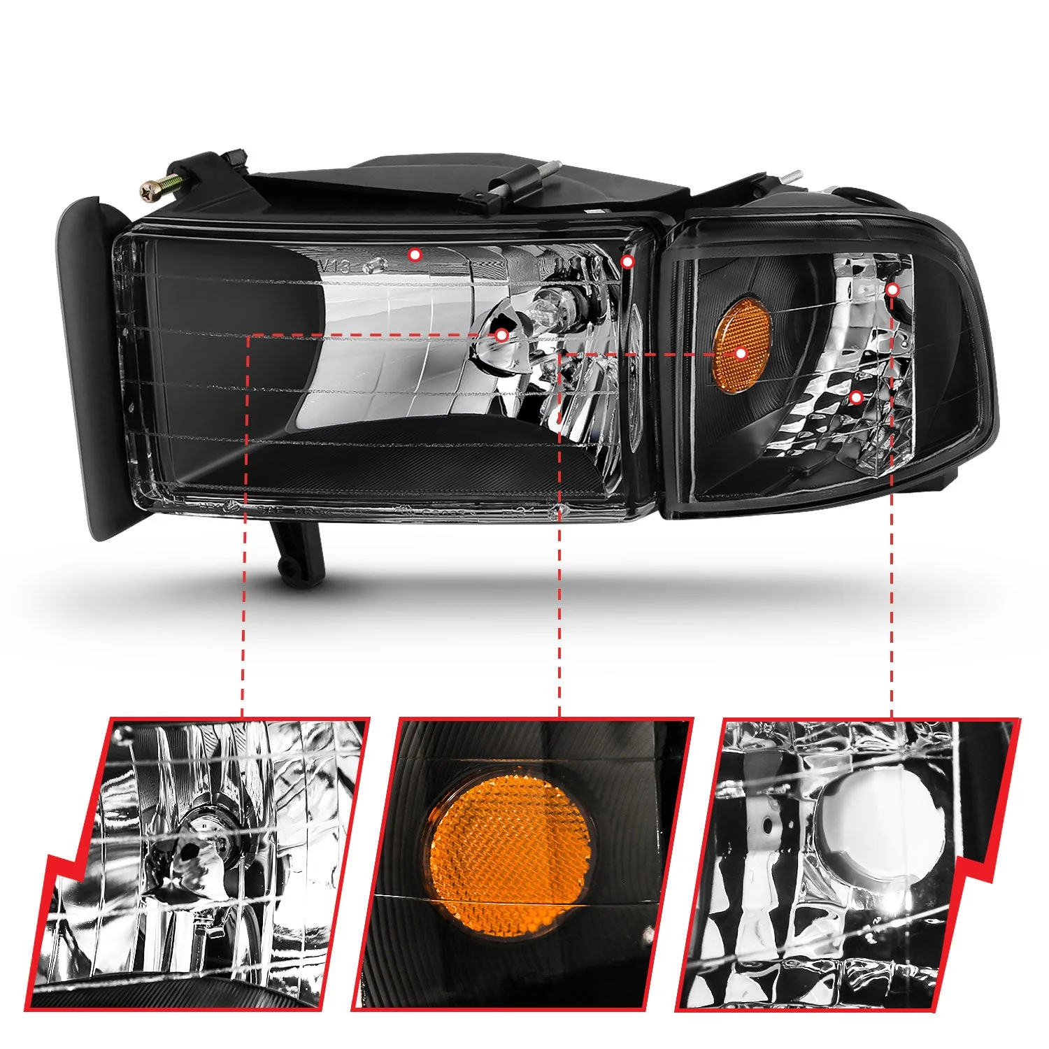 ANZO 1994-2001 Dodge Ram Crystal Headlights Black - Image 3