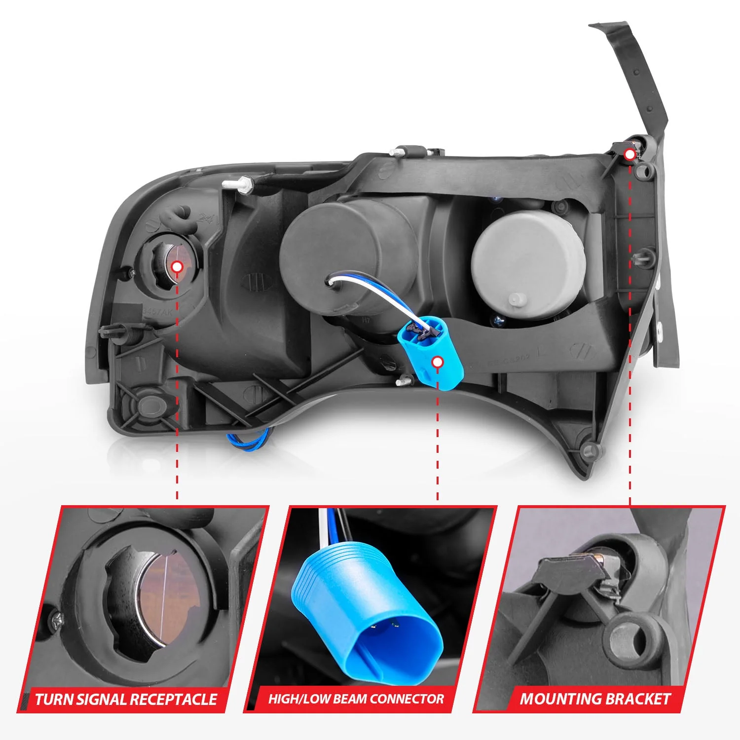 ANZO 1994-2001 Dodge Ram Crystal Headlights Black w/ LED - Image 2