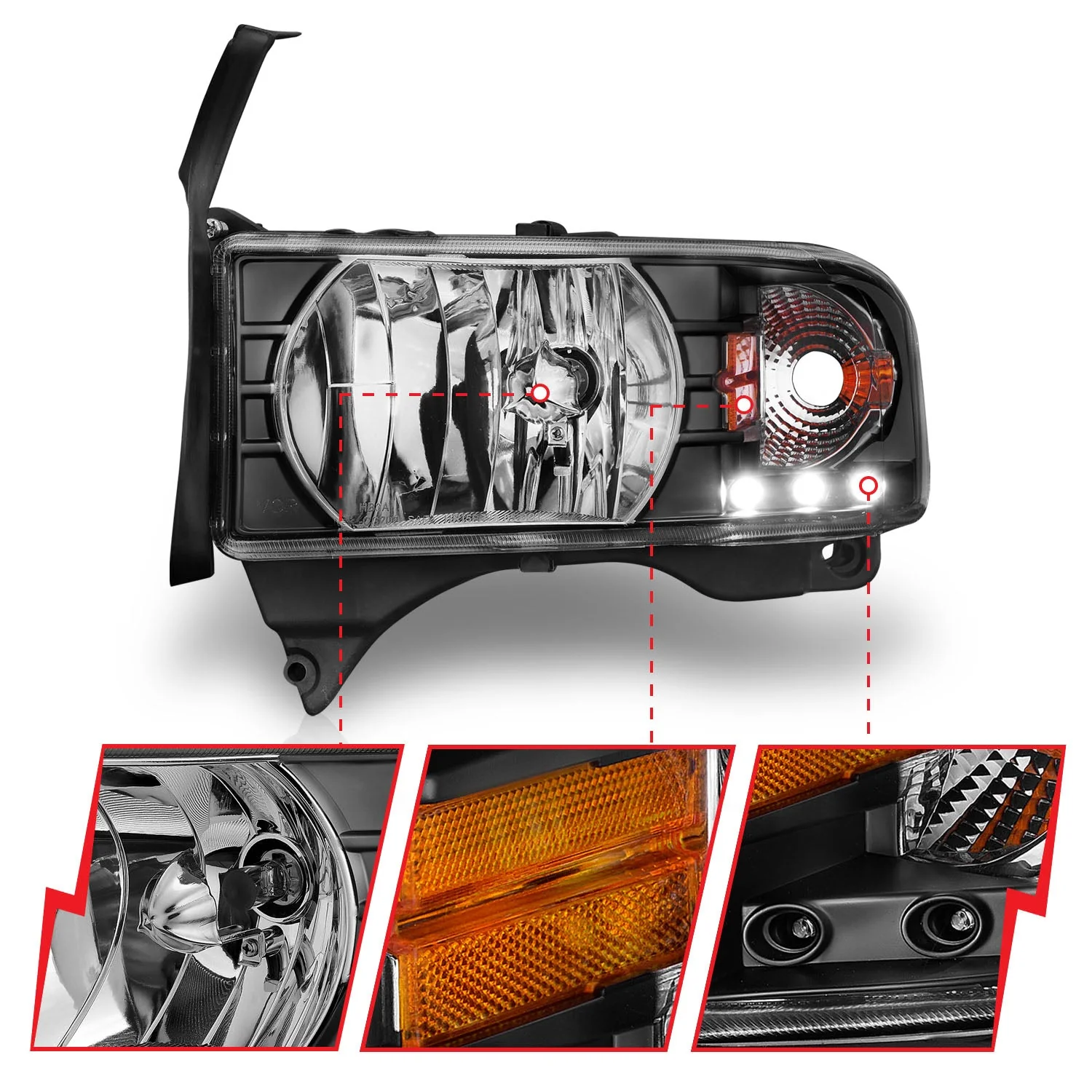 ANZO 1994-2001 Dodge Ram Crystal Headlights Black w/ LED - Image 4