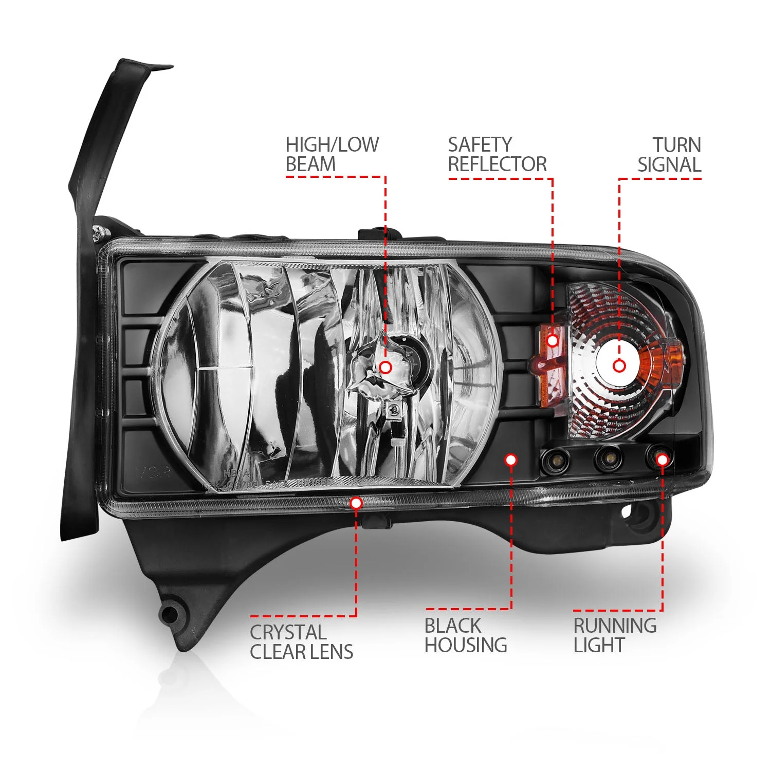 ANZO 1994-2001 Dodge Ram Crystal Headlights Black w/ LED - Image 5