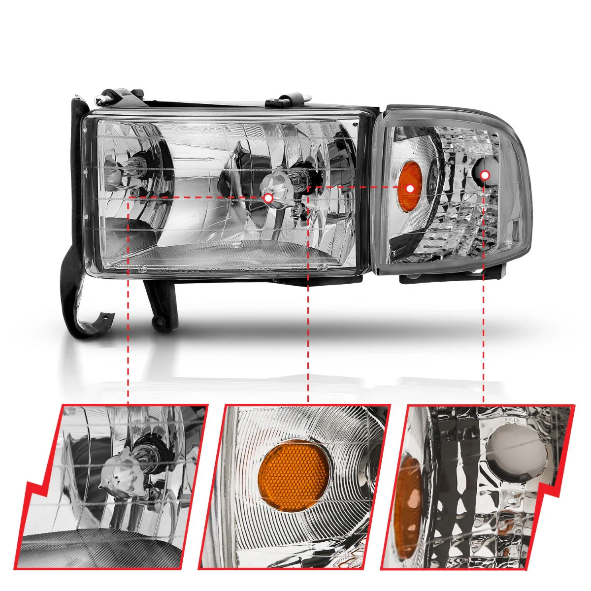 ANZO 1994-2001 Dodge Ram Crystal Headlights Chrome - Image 3