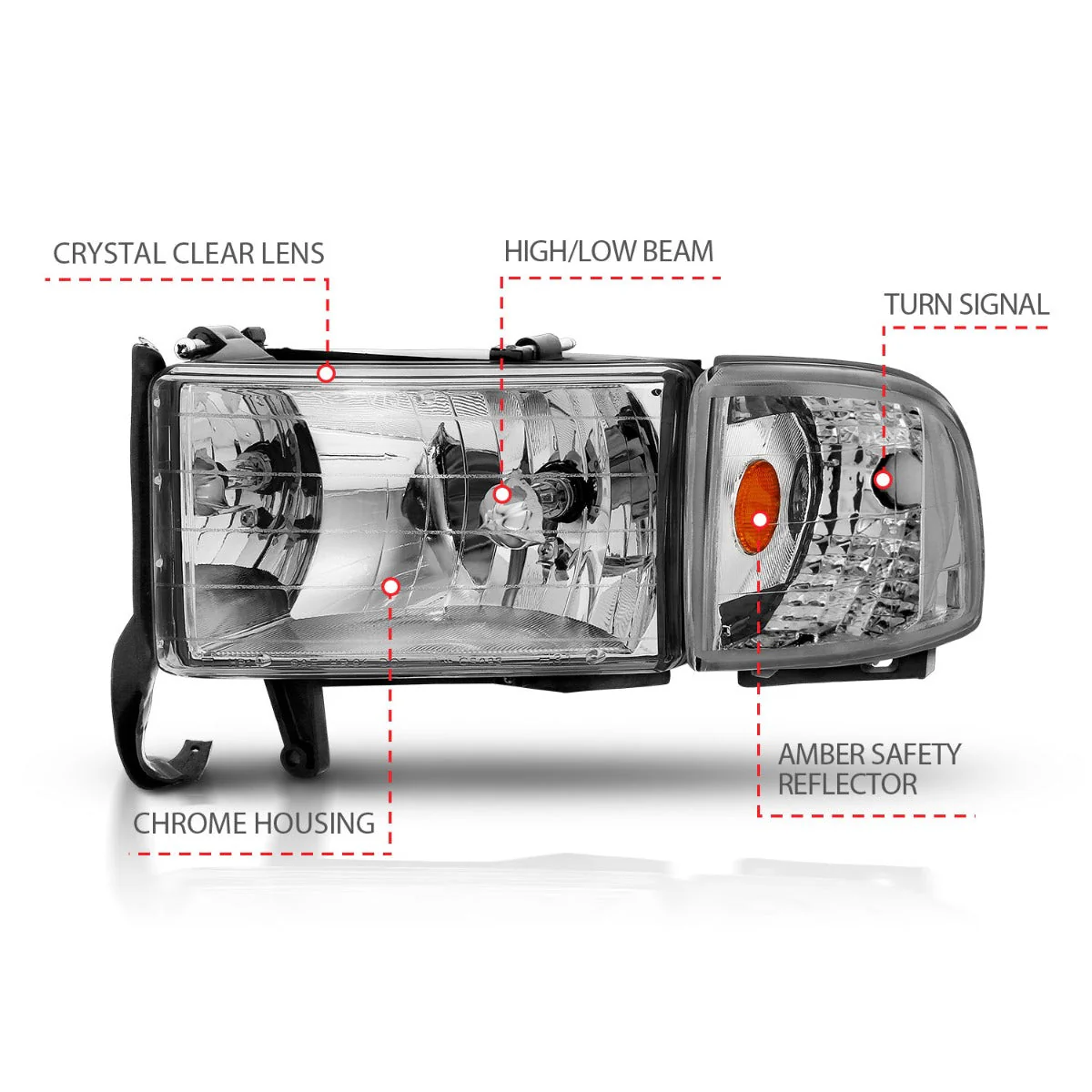 ANZO 1994-2001 Dodge Ram Crystal Headlights Chrome - Image 4
