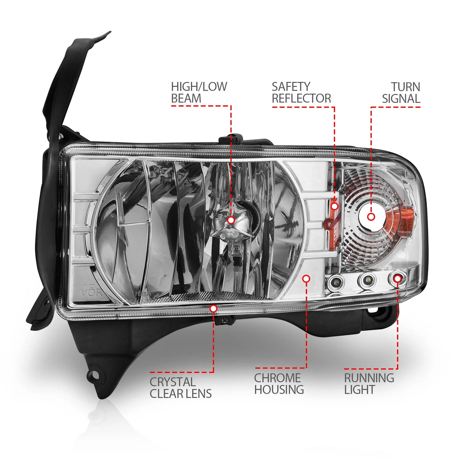 ANZO 1994-2001 Dodge Ram Crystal Headlights Chrome w/ LED - Image 5