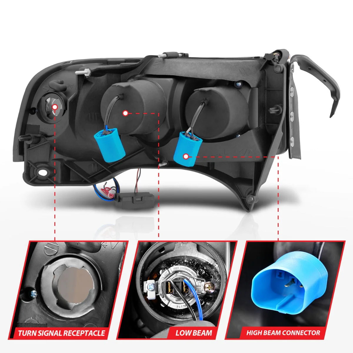 ANZO 1994-2001 Dodge Ram Projector Headlights w/ Halo Black - Image 2
