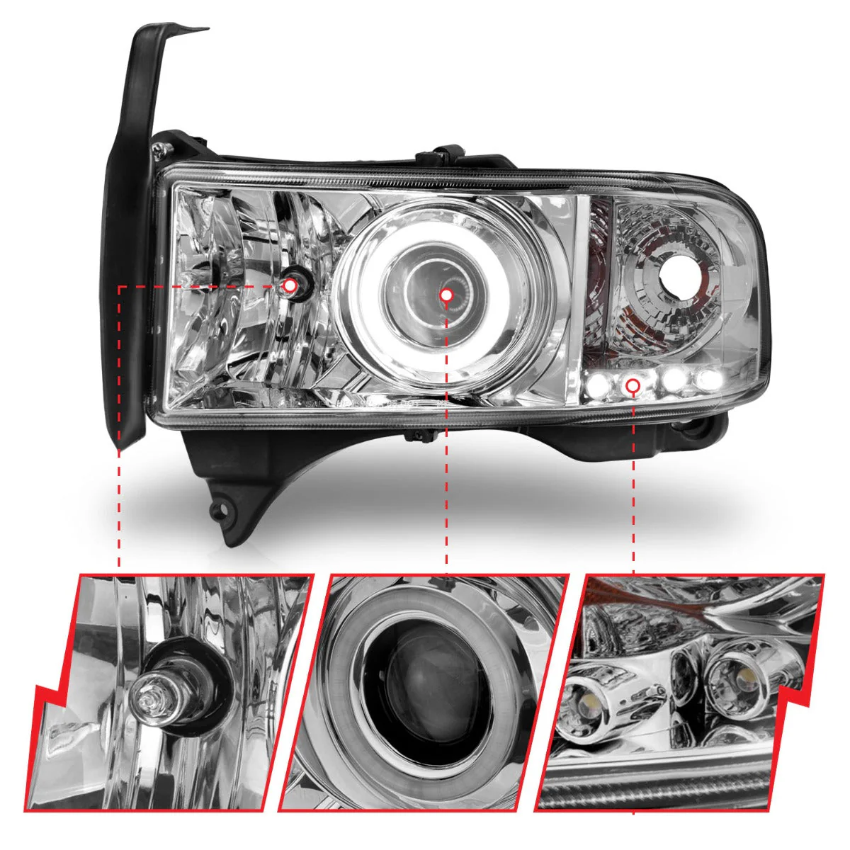ANZO 1994-2001 Dodge Ram Projector Headlights w/ Halo Chrome - Image 5