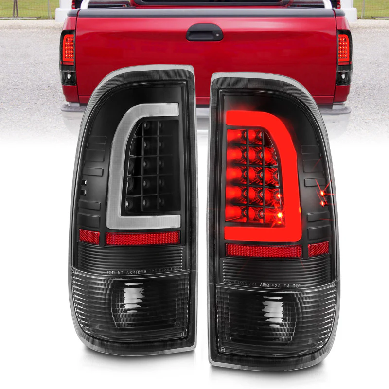 ANZO 1997-2003 Ford F-150 LED Tail Lights w/ Light Bar Black Housing Clear Lens - Image 2