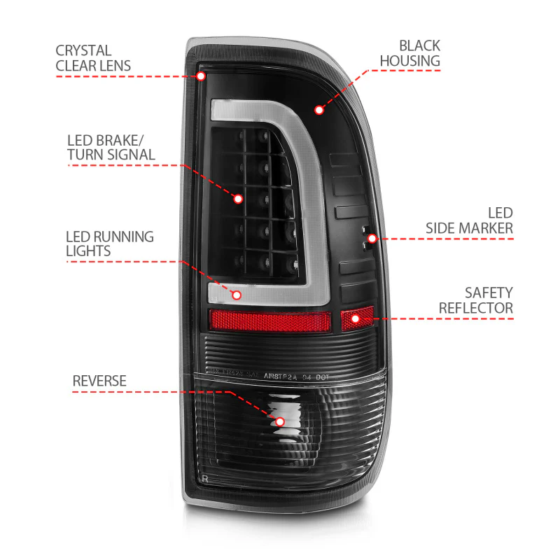 ANZO 1997-2003 Ford F-150 LED Tail Lights w/ Light Bar Black Housing Clear Lens - Image 4