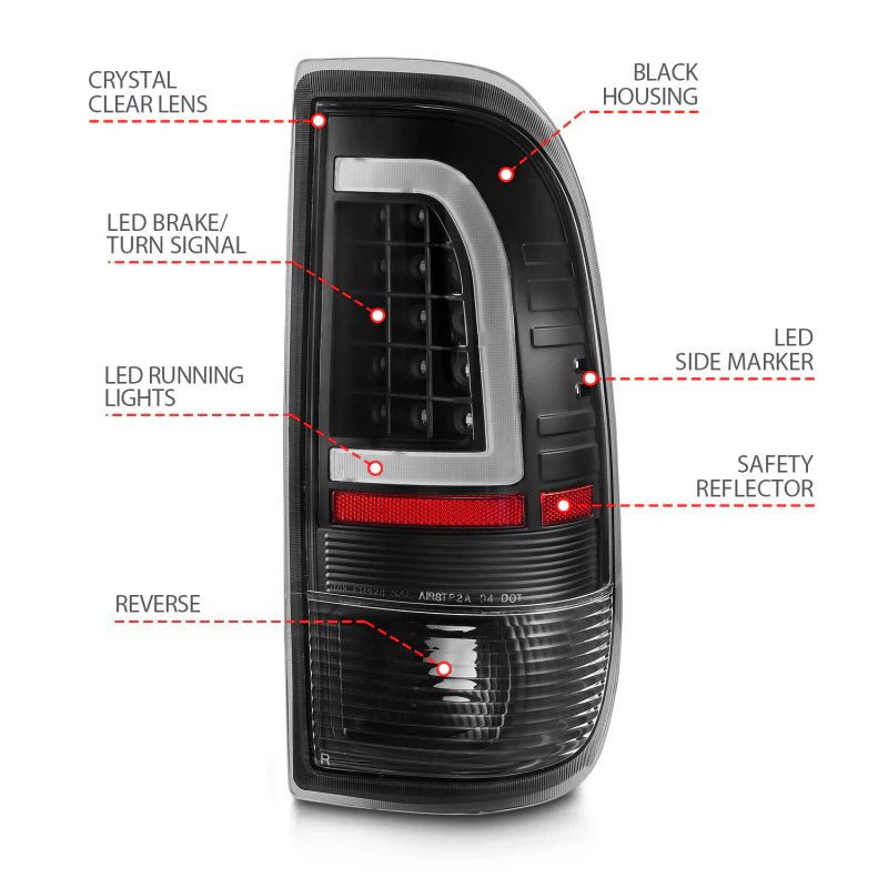 ANZO 1997-2003 Ford F-150 LED Tail Lights w/ Light Bar Black Housing Clear Lens - Image 5