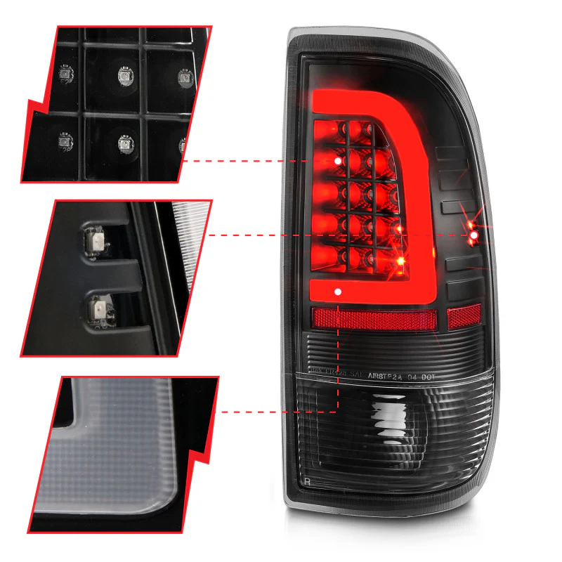ANZO 1997-2003 Ford F-150 LED Tail Lights w/ Light Bar Black Housing Clear Lens - Image 7