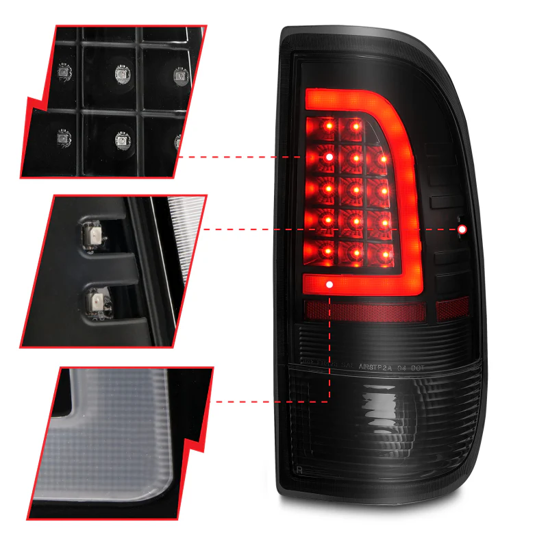 ANZO 1997-2003 Ford F-150 LED Tail Lights w/ Light Bar Black Housing Smoke Lens - Image 3