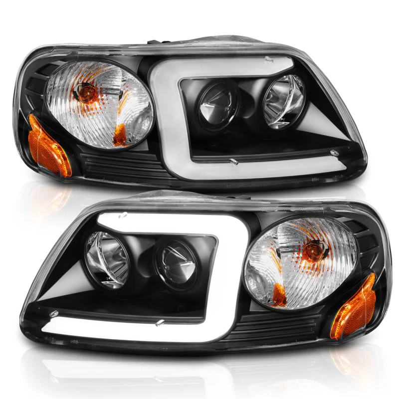 ANZO 1997-2003 Ford F-150 Projector Headlights w/ Light Bar Black Housing - Image 10
