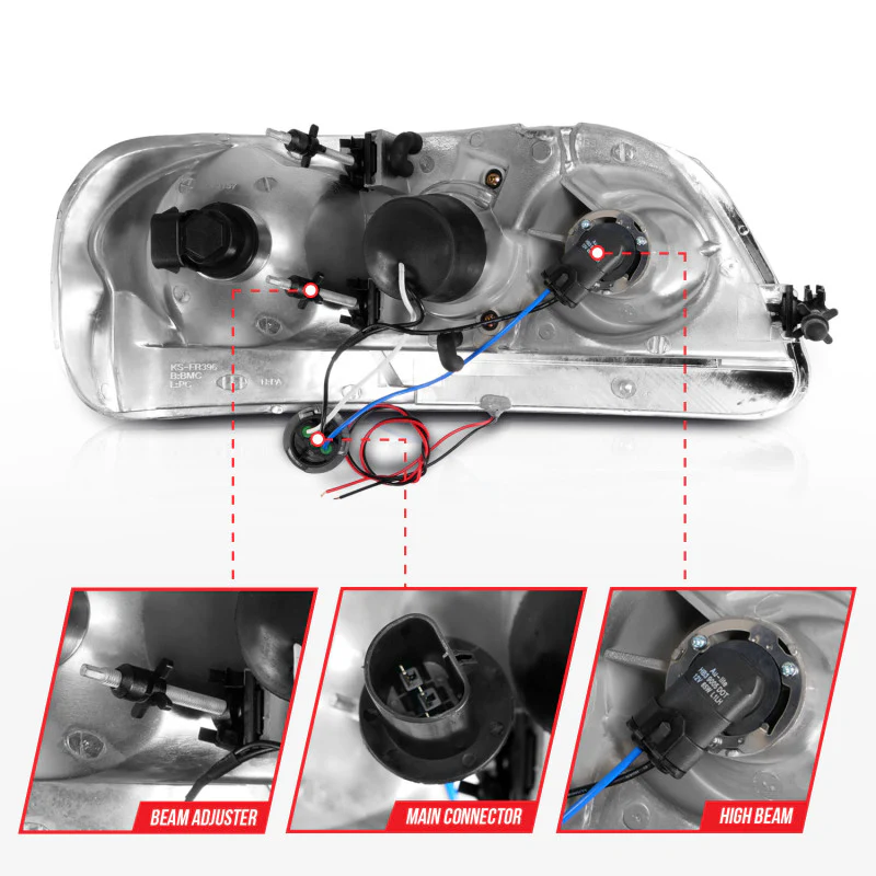 ANZO 1997-2003 Ford F-150 Projector Headlights w/ Light Bar Black Housing - Image 3