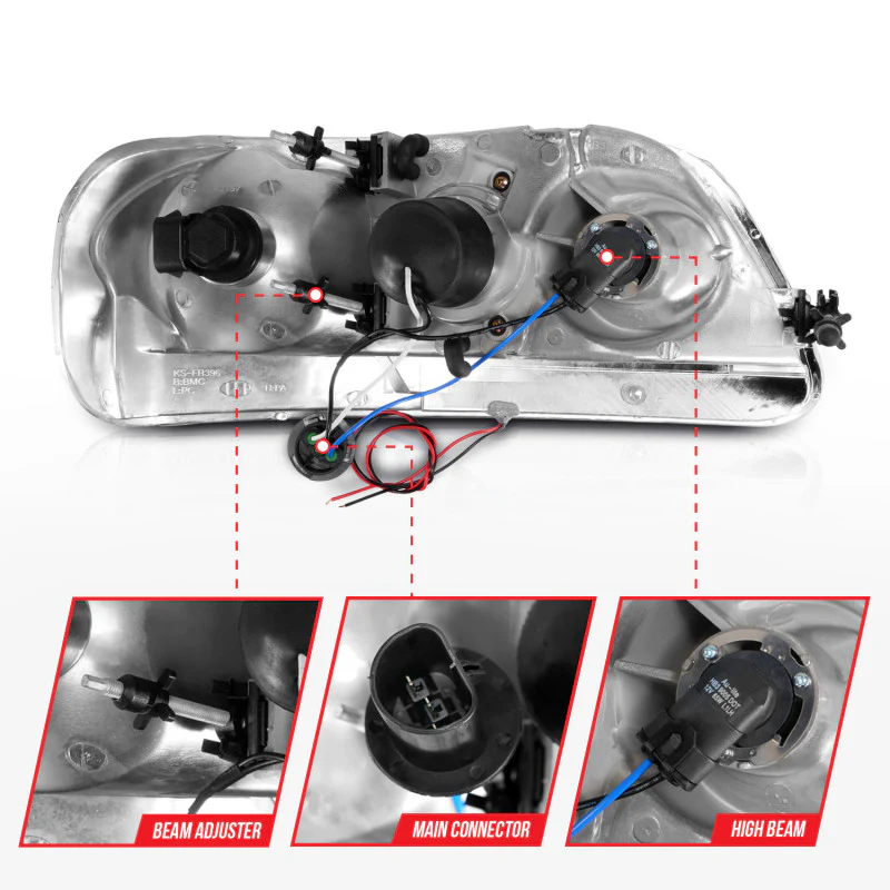 ANZO 1997-2003 Ford F-150 Projector Headlights w/ Light Bar Black Housing - Image 7