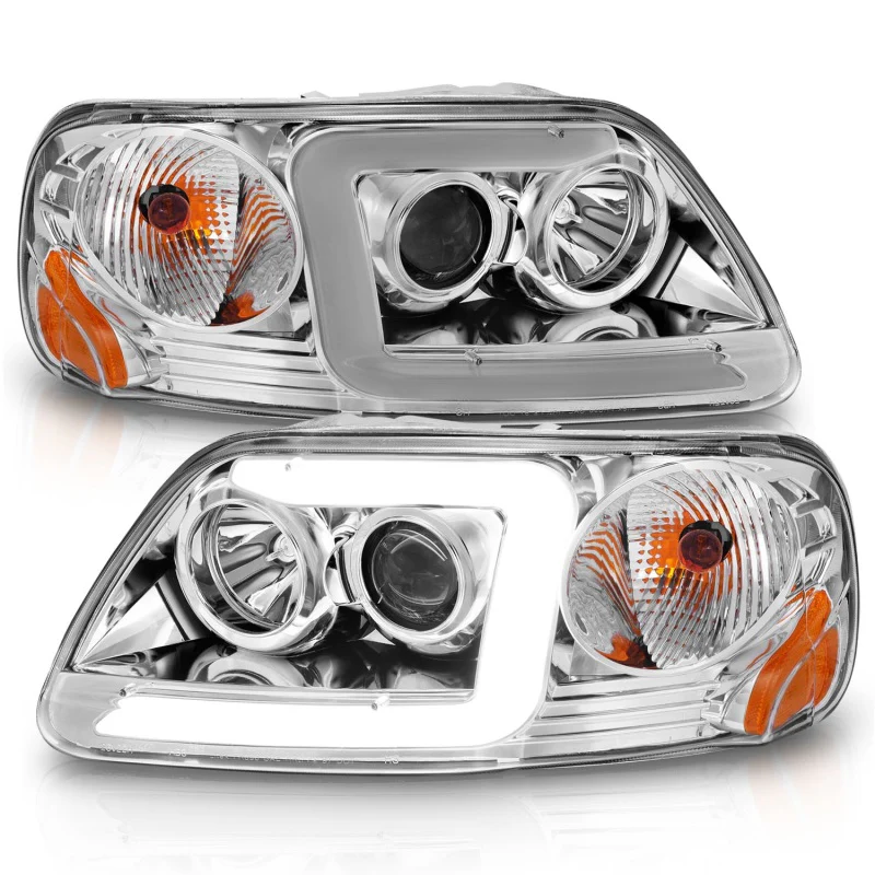 ANZO 1997-2003 Ford F-150 Projector Headlights w/ Light Bar Chrome Housing - Image 11
