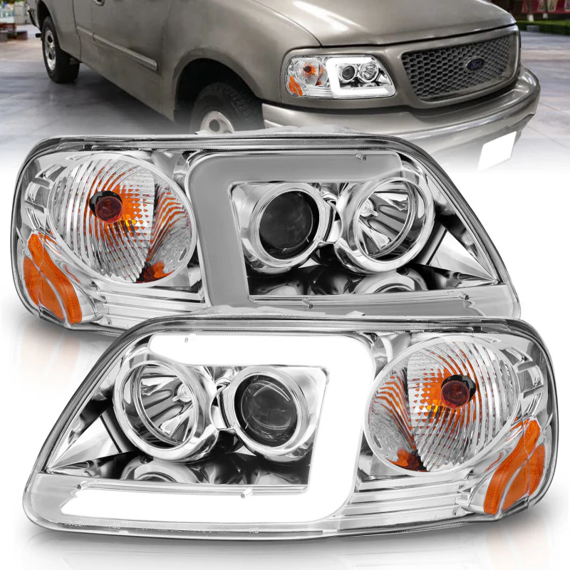 ANZO 1997-2003 Ford F-150 Projector Headlights w/ Light Bar Chrome Housing - Image 2