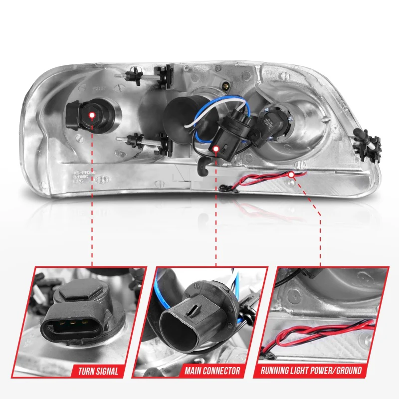 ANZO 1997-2003 Ford F-150 Projector Headlights w/ Light Bar Chrome Housing - Image 4