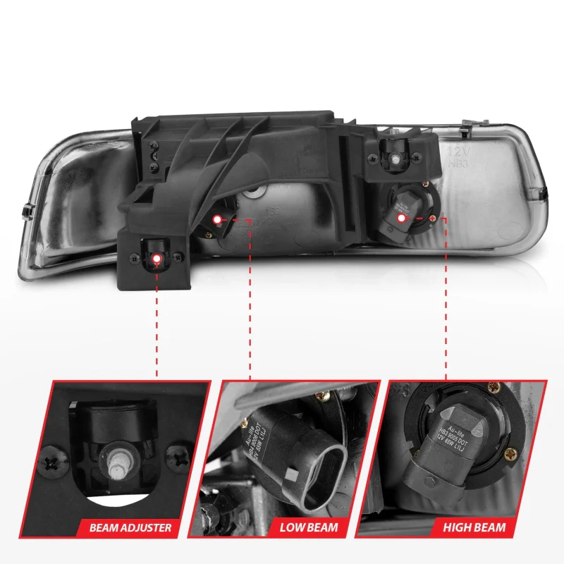 ANZO 1999-2002 Chevrolet Silverado 1500 Crystal Headlights Chrome - Image 3