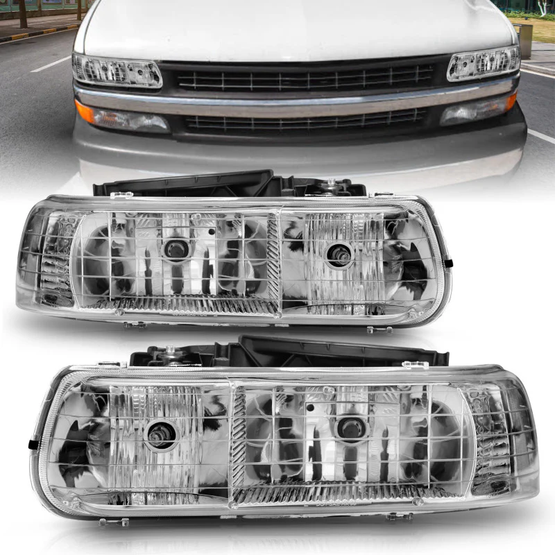 ANZO 1999-2002 Chevrolet Silverado 1500 Crystal Headlights Chrome - Image 5