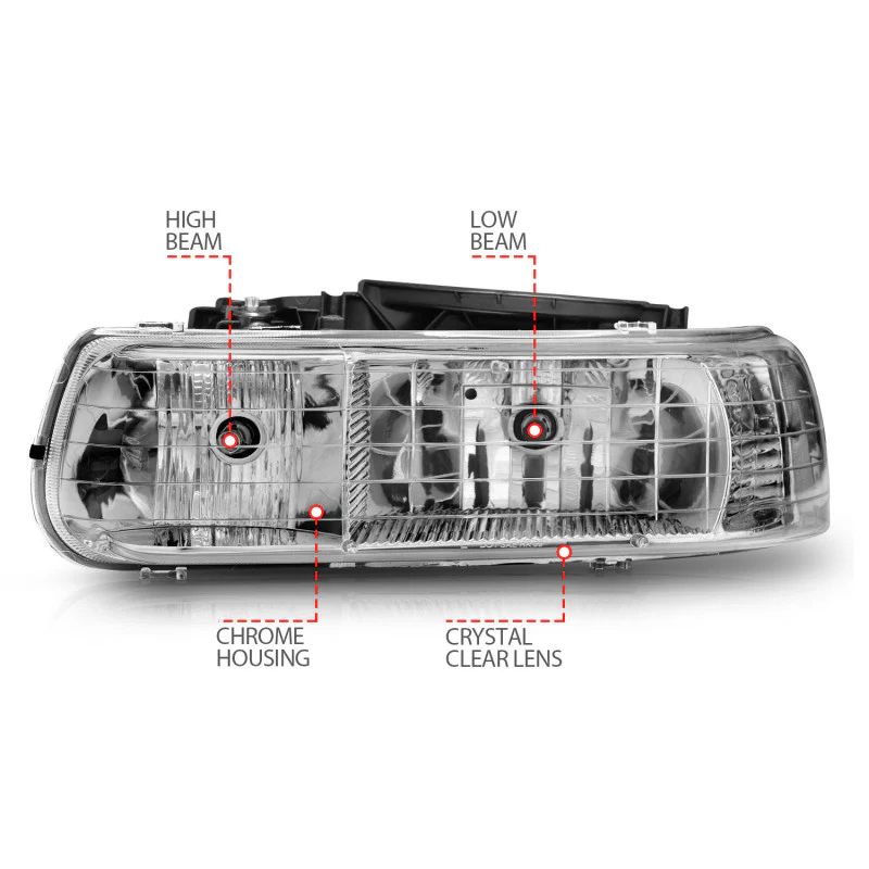 ANZO 1999-2002 Chevrolet Silverado 1500 Crystal Headlights Chrome - Image 6