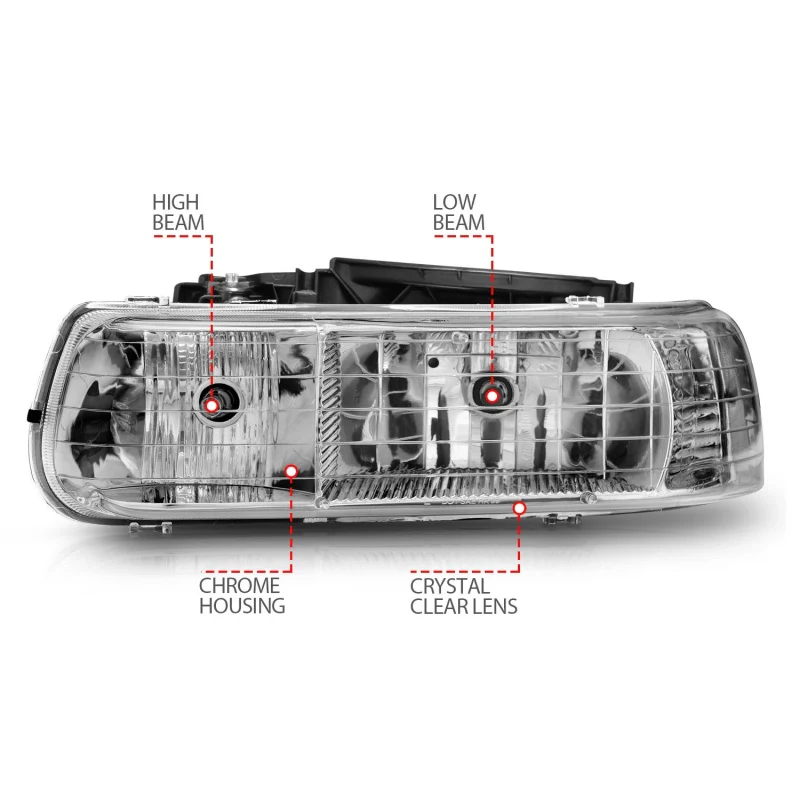 ANZO 1999-2002 Chevrolet Silverado 1500 Crystal Headlights Chrome - Image 8