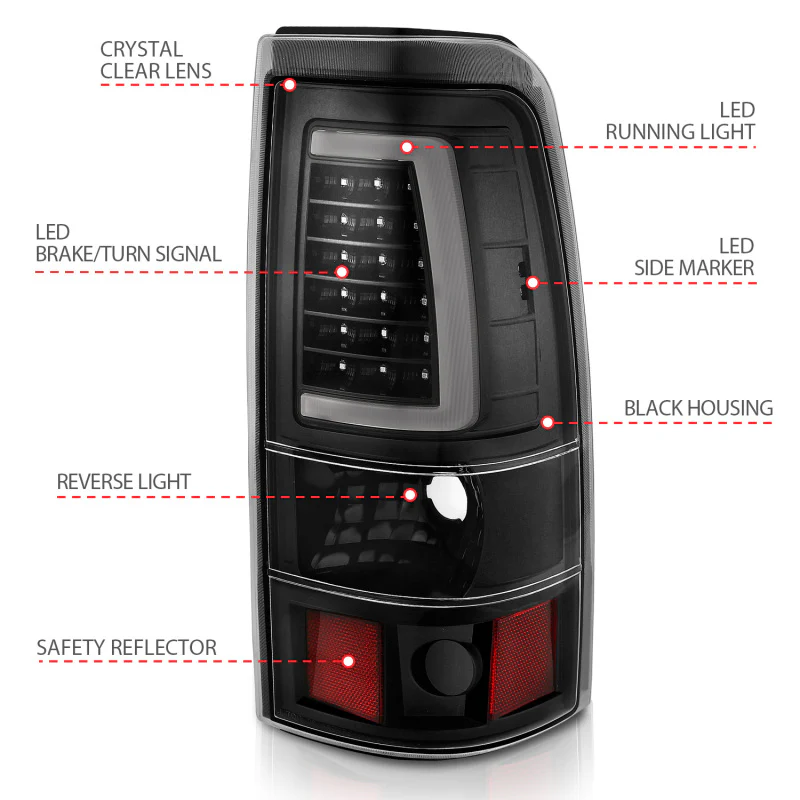ANZO 1999-2002 Chevy Silverado 1500 LED Taillights Plank Style Black w/Clear Lens - Image 11