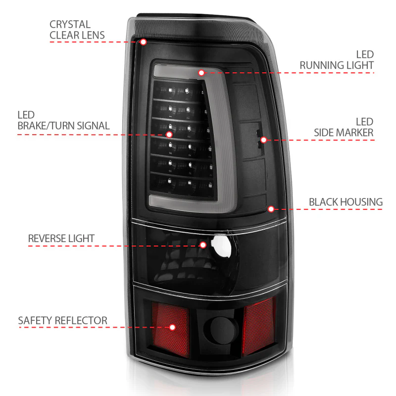 ANZO 1999-2002 Chevy Silverado 1500 LED Taillights Plank Style Black w/Clear Lens - Image 3