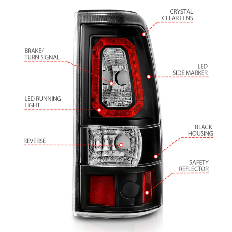 ANZO 1999-2002 Chevy Silverado 1500 LED Taillights Plank Style Black w/Clear Lens - Image 4