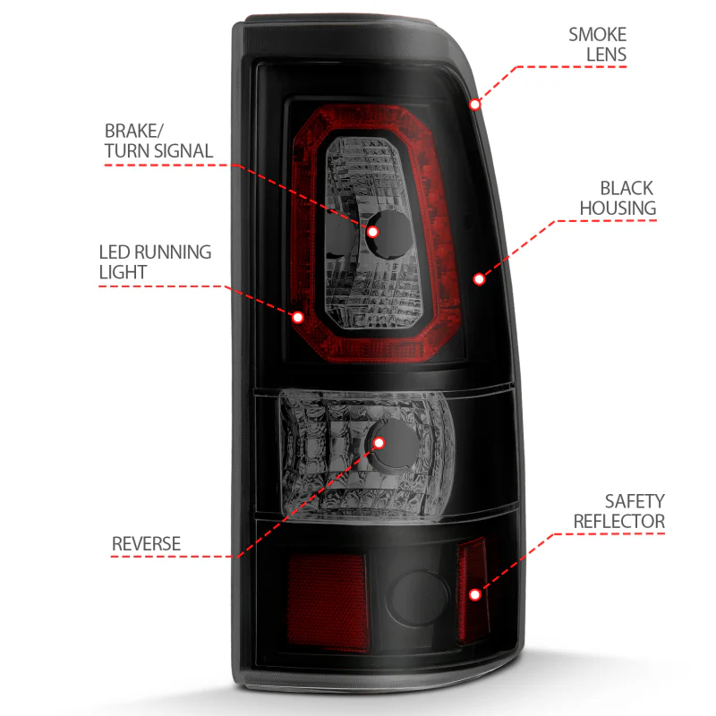 ANZO 1999-2002 Chevy Silverado 1500 LED Taillights Plank Style Black w/Smoke Lens - Image 4