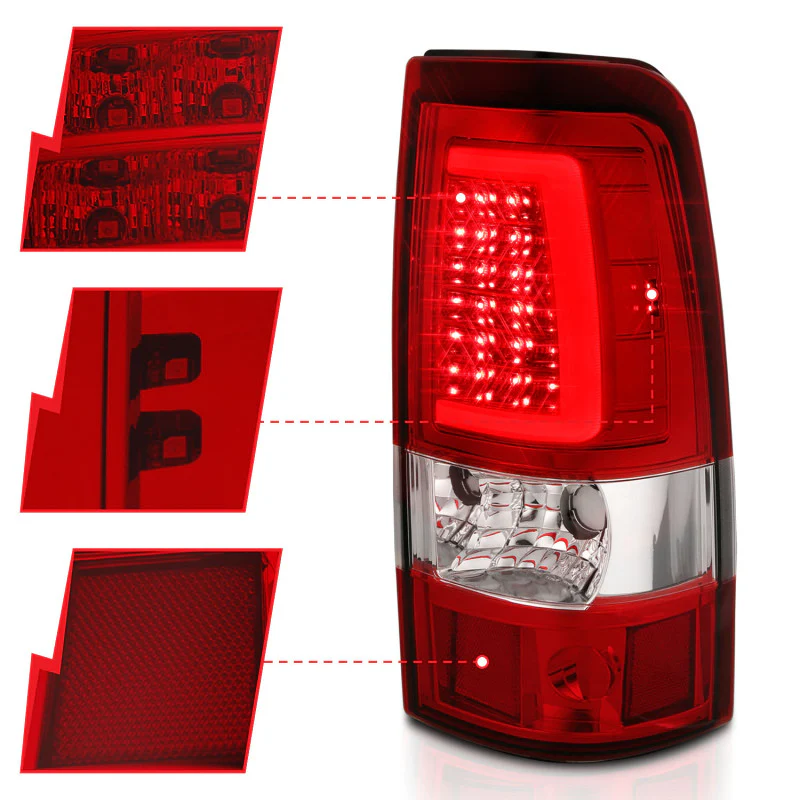 ANZO 1999-2002 Chevy Silverado 1500 LED Taillights Plank Style Chrome With Red/Clear Lens - Image 15