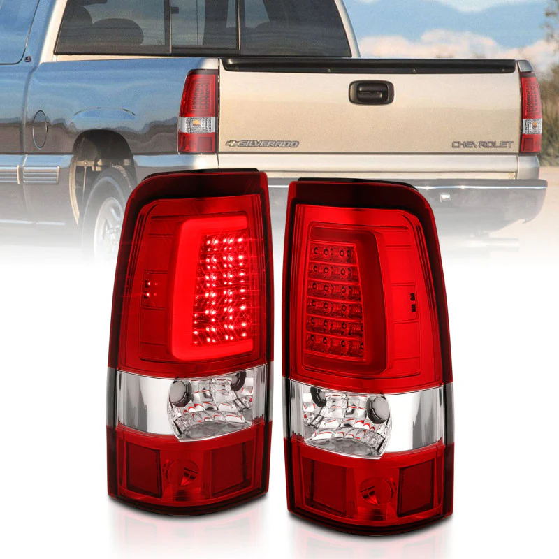 ANZO 1999-2002 Chevy Silverado 1500 LED Taillights Plank Style Chrome With Red/Clear Lens - Image 2
