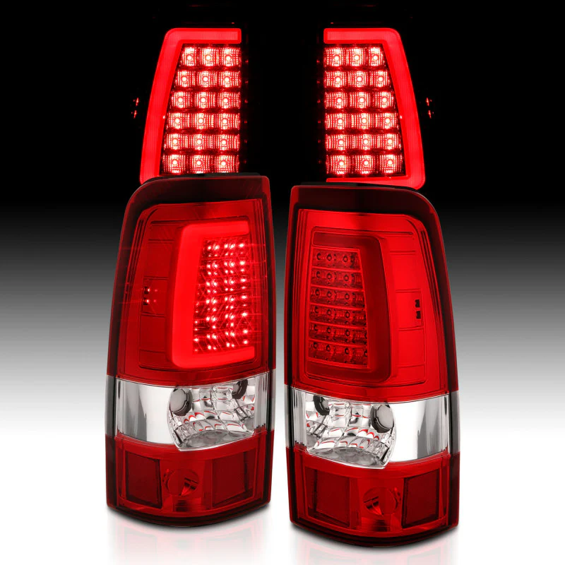 ANZO 1999-2002 Chevy Silverado 1500 LED Taillights Plank Style Chrome With Red/Clear Lens - Image 4