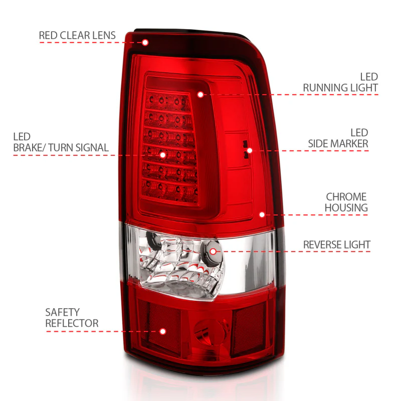ANZO 1999-2002 Chevy Silverado 1500 LED Taillights Plank Style Chrome With Red/Clear Lens - Image 8
