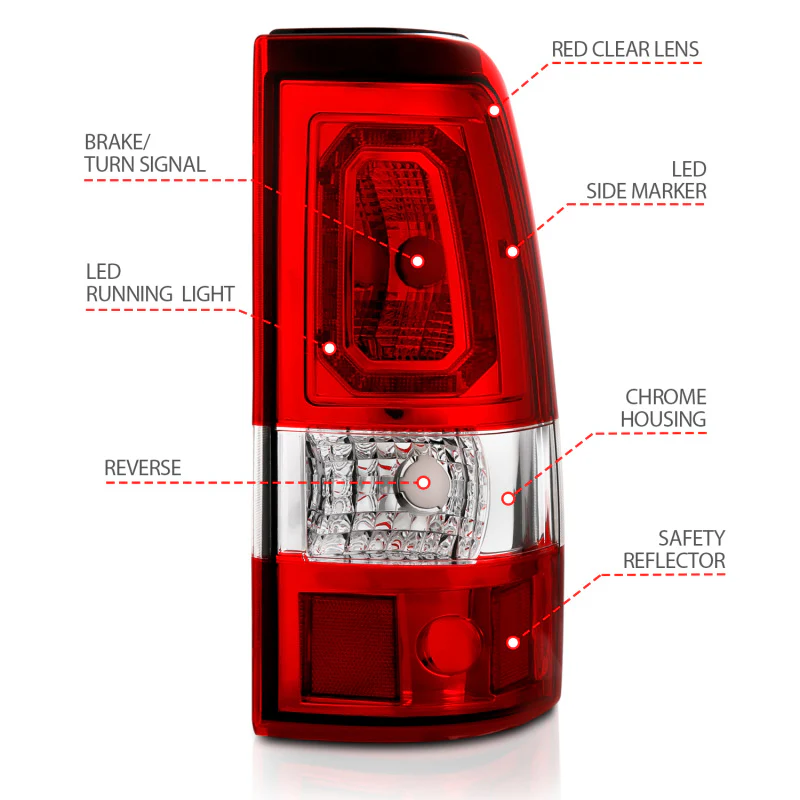 ANZO 1999-2002 Chevy Silverado 1500 LED Taillights Plank Style Chrome With Red/Clear Lens - Image 13