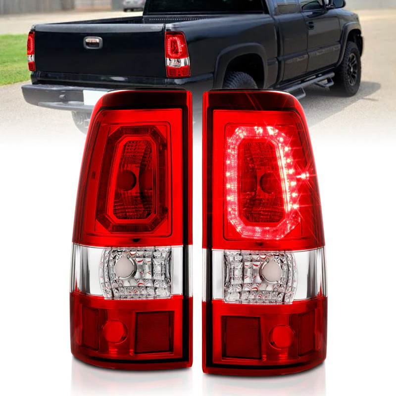 ANZO 1999-2002 Chevy Silverado 1500 LED Taillights Plank Style Chrome With Red/Clear Lens - Image 2