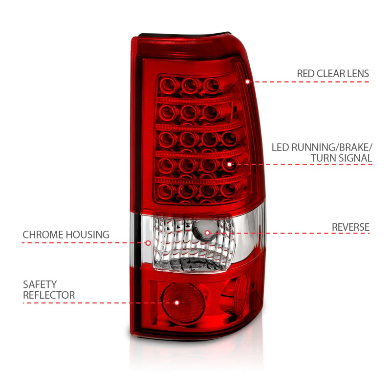 ANZO 1999-2007 Chevrolet Silverado 1500 LED Taillights Red/Clear - Image 12