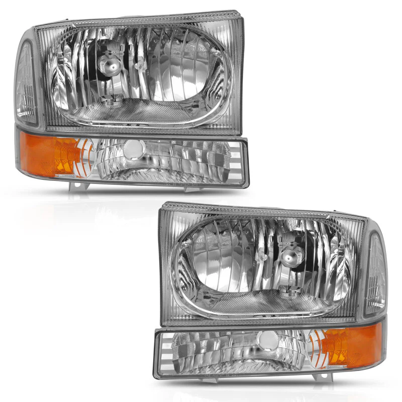 ANZO 2000-2004 Ford Excursion Crystal Headlight w/ Corner Light Chrome Amber (w/o Bulb) - Image 3