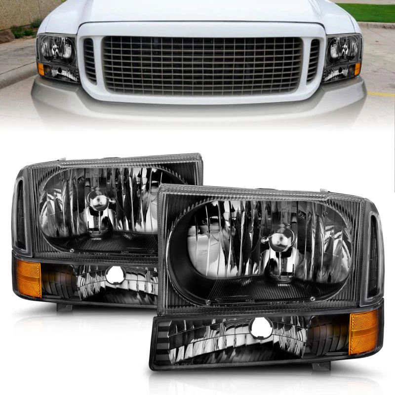ANZO 2000-2004 Ford Excursion Crystal Headlights Black - Image 3