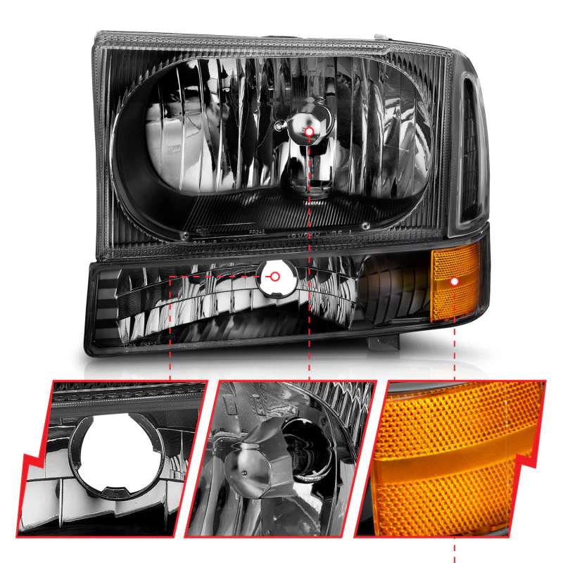 ANZO 2000-2004 Ford Excursion Crystal Headlights Black - Image 4
