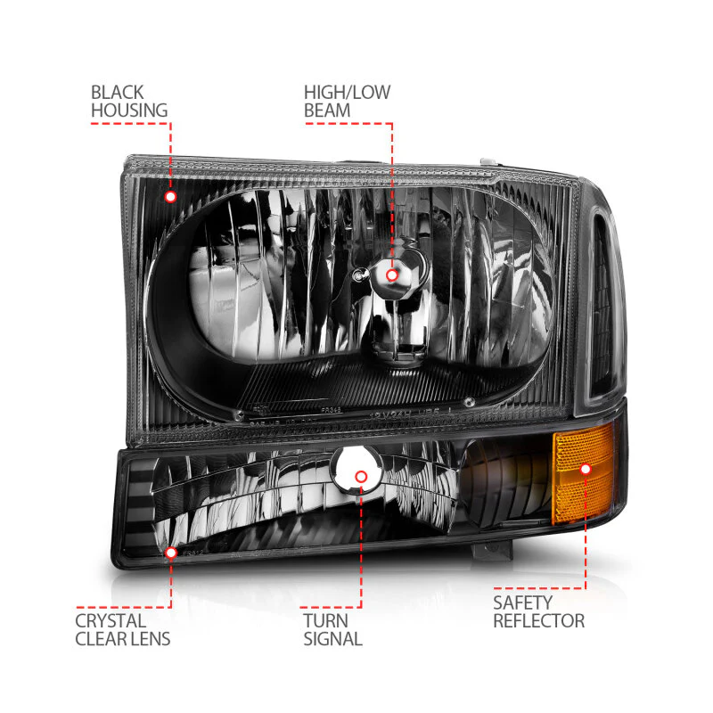 ANZO 2000-2004 Ford Excursion Crystal Headlights Black - Image 6