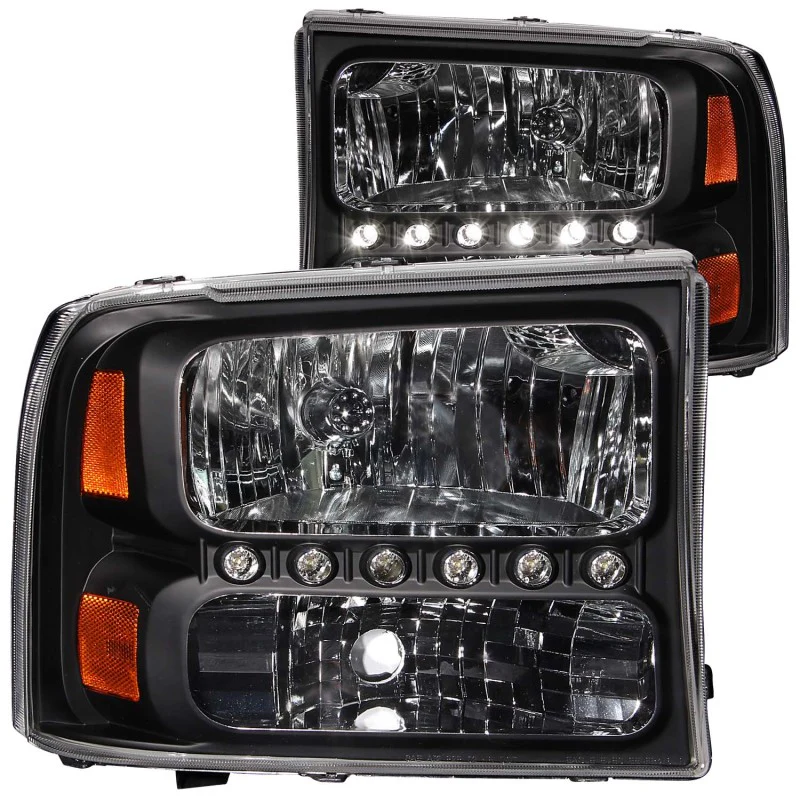 ANZO 2000-2004 Ford Excursion Crystal Headlights Black w/ LED 1pc - Image 2
