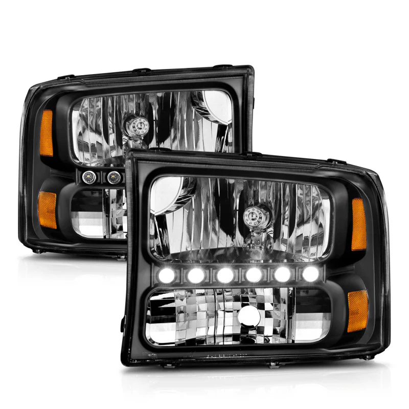 ANZO 2000-2004 Ford Excursion Crystal Headlights Black w/ LED 1pc - Image 4
