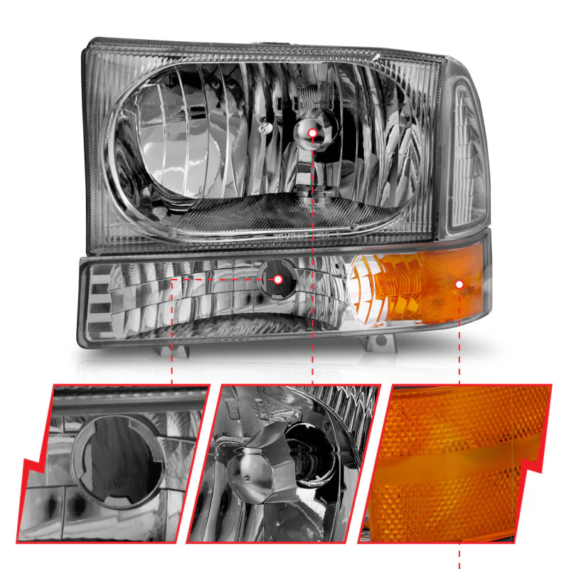 ANZO 2000-2004 Ford Excursion Crystal Headlights Chrome w/ Corner Lights 2pc - Image 5