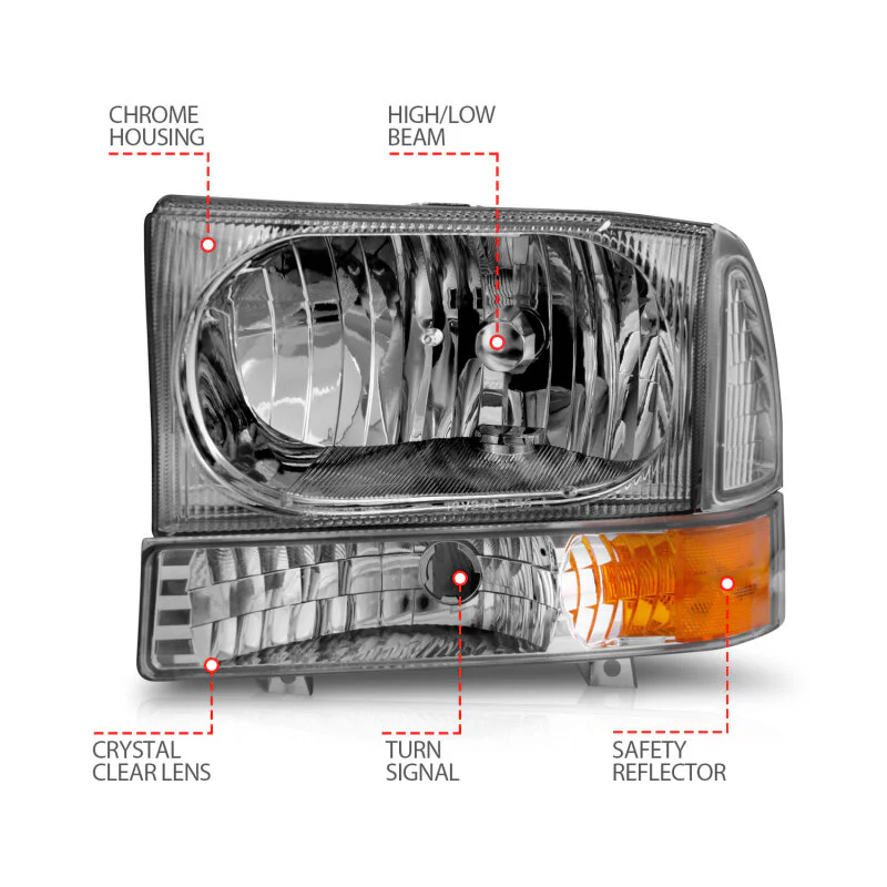 ANZO 2000-2004 Ford Excursion Crystal Headlights Chrome w/ Corner Lights 2pc - Image 6