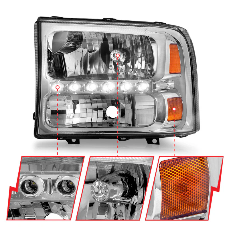ANZO 2000-2004 Ford Excursion Crystal Headlights Chrome w/ LED 1pc - Image 10