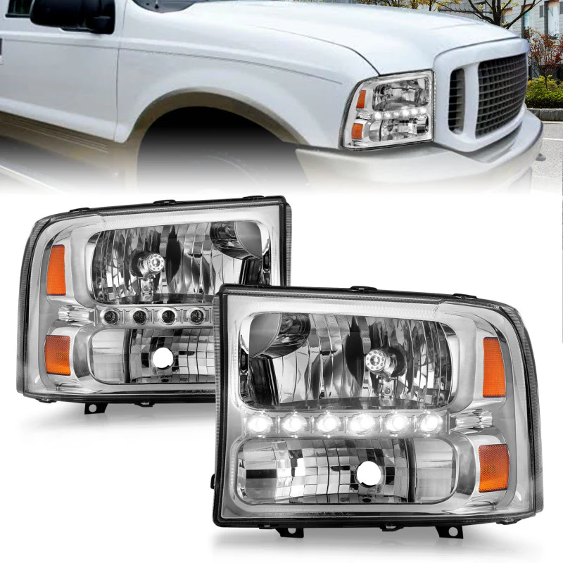 ANZO 2000-2004 Ford Excursion Crystal Headlights Chrome w/ LED 1pc - Image 2
